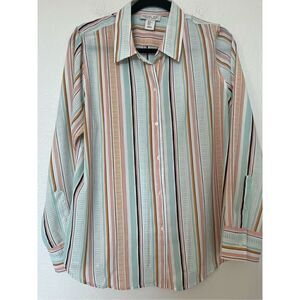 Rachel Zoe Revolve Mint Green/Tan/Pink Stripe H Button Down Blouse